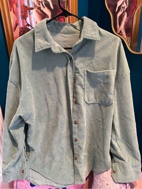 Light Sage Corduroy Button-Down Shirt - Women's Relaxed Fit